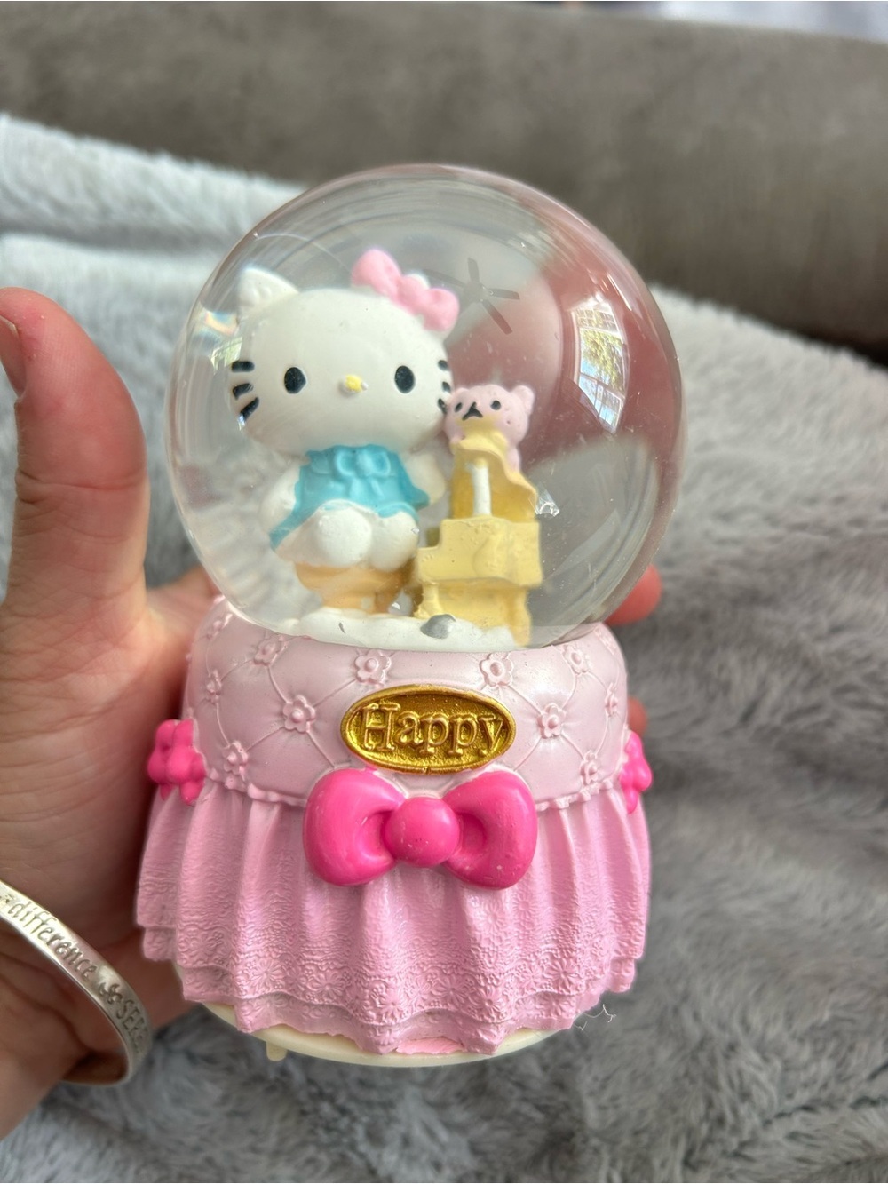 SANRIO Hello Kitty Pink GLASS Snow Globe Music Toy - Cute Collectible